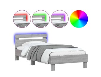 vidaXL Bedframe met LED, Grijs Sonoma Eiken, 100x200 cm - 33% Korting!