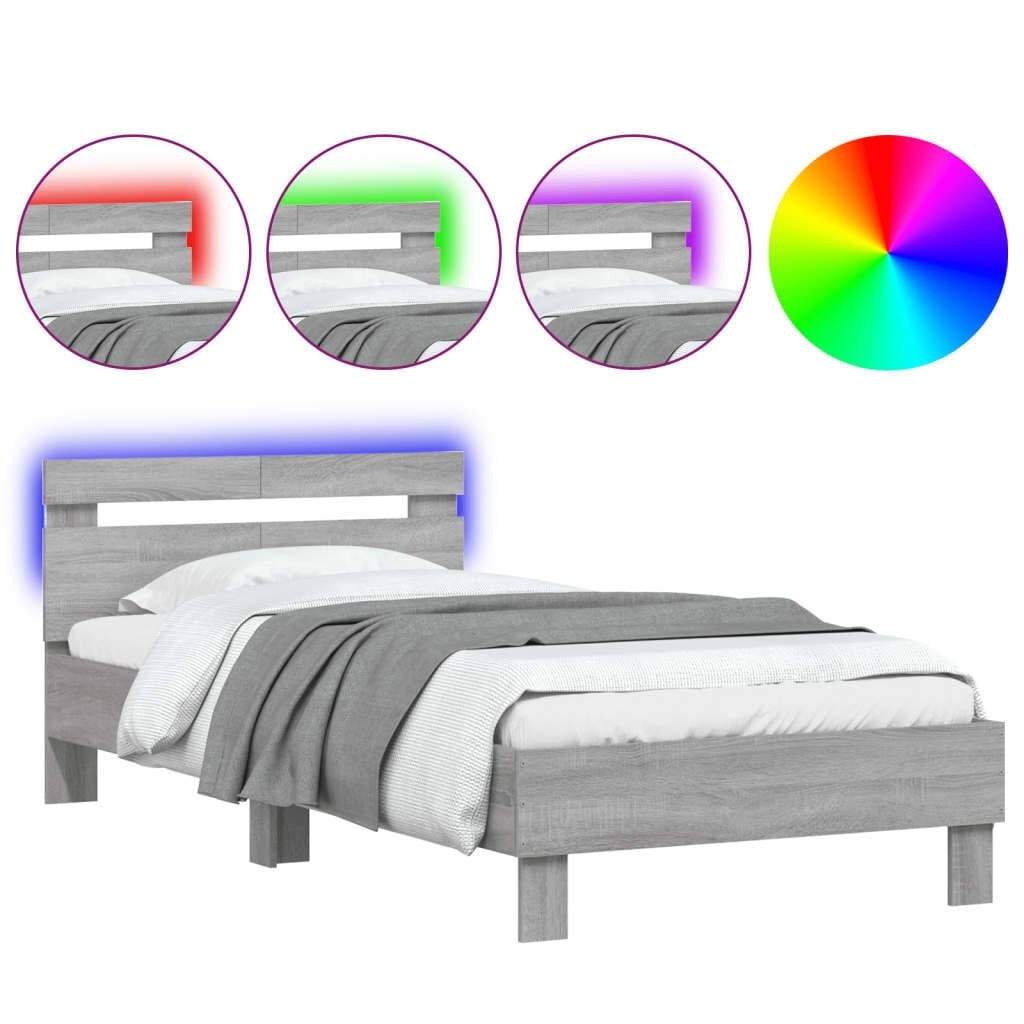vidaXL Bedframe met LED, Grijs Sonoma Eiken, 100x200 cm - 33% Korting!