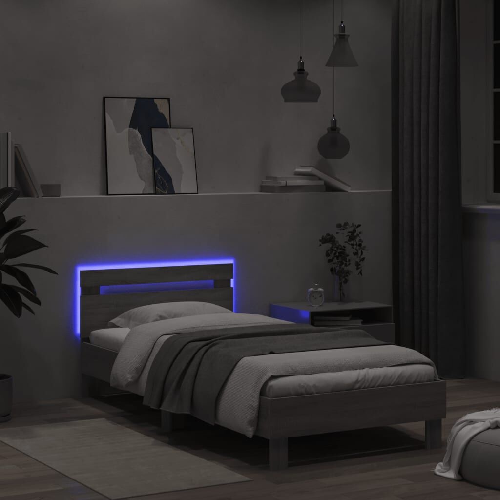 vidaXL Bedframe met LED, Grijs Sonoma Eiken, 100x200 cm - 33% Korting!