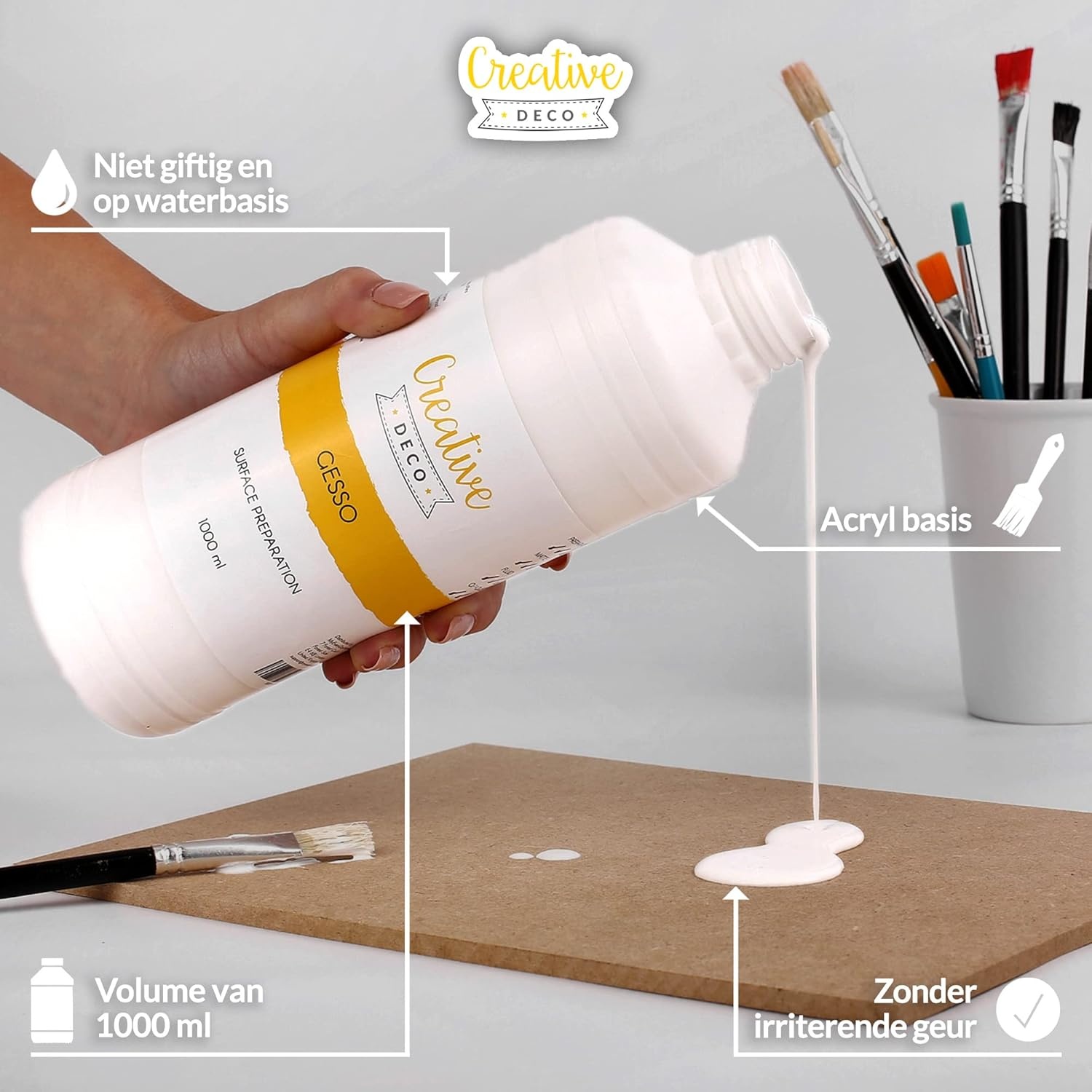 Creative Deco Gesso Acryl Primer Wit | 1L | 22% Korting | Perfecte Schildervoorspraak