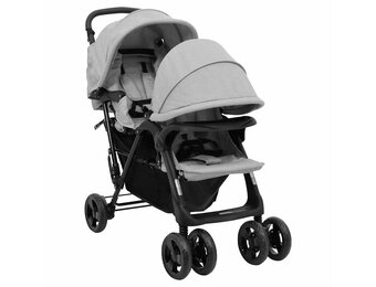 vidaXL Tweelingkinderwagen tandem lichtgrijs - Nu 54% Korting!