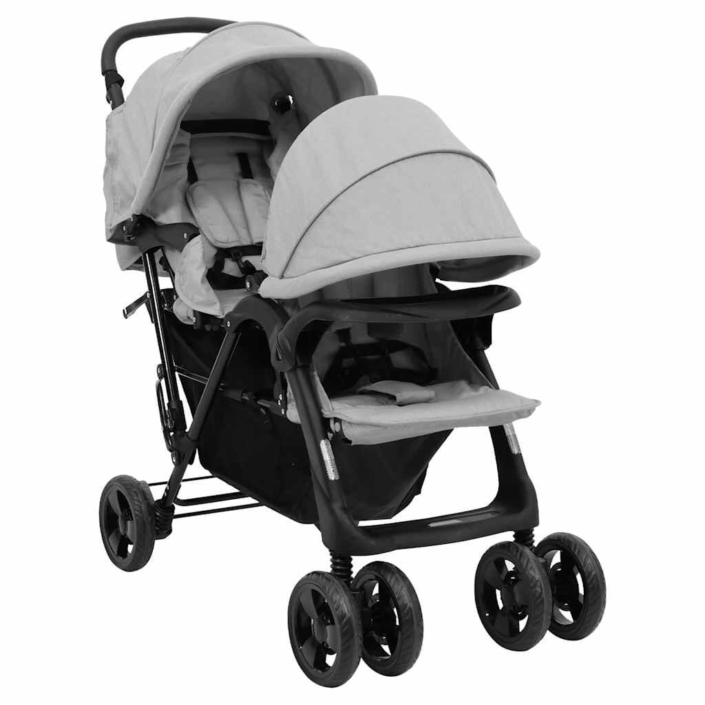 vidaXL Tweelingkinderwagen tandem lichtgrijs - Nu 54% Korting!