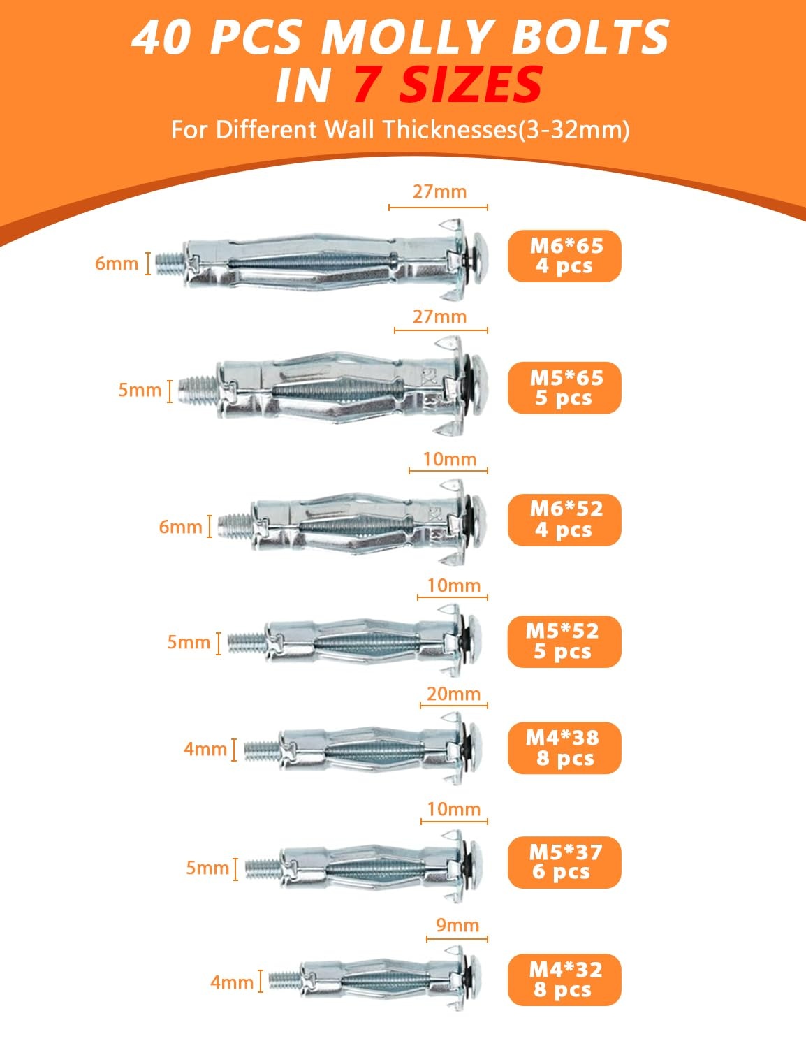 Hollewandpluggen Set - 40 Delig, Inclusief Tang & 7 Maten - 26% Korting
