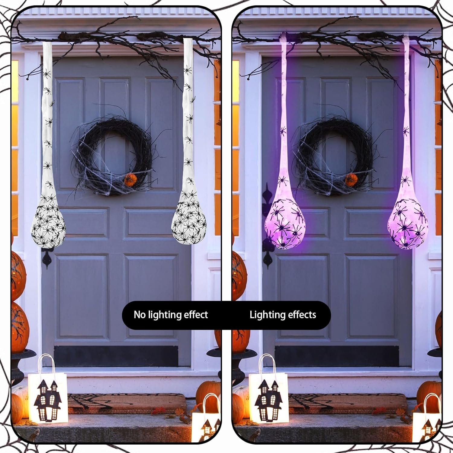3x Hangende Lichtgevende Spinnen-eieren Halloween Decoratie - Paars (24% korting)