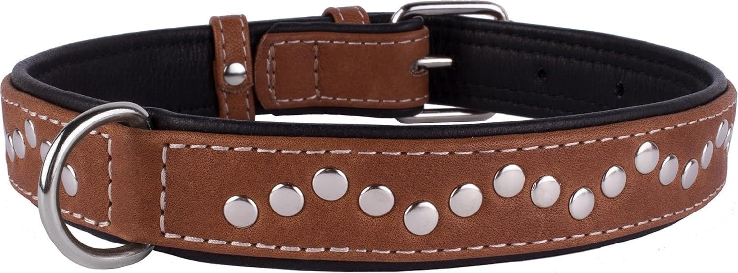 CollarDirect Leren Hondenhalsband Studded - Bruin (20"-22") - 21% Korting