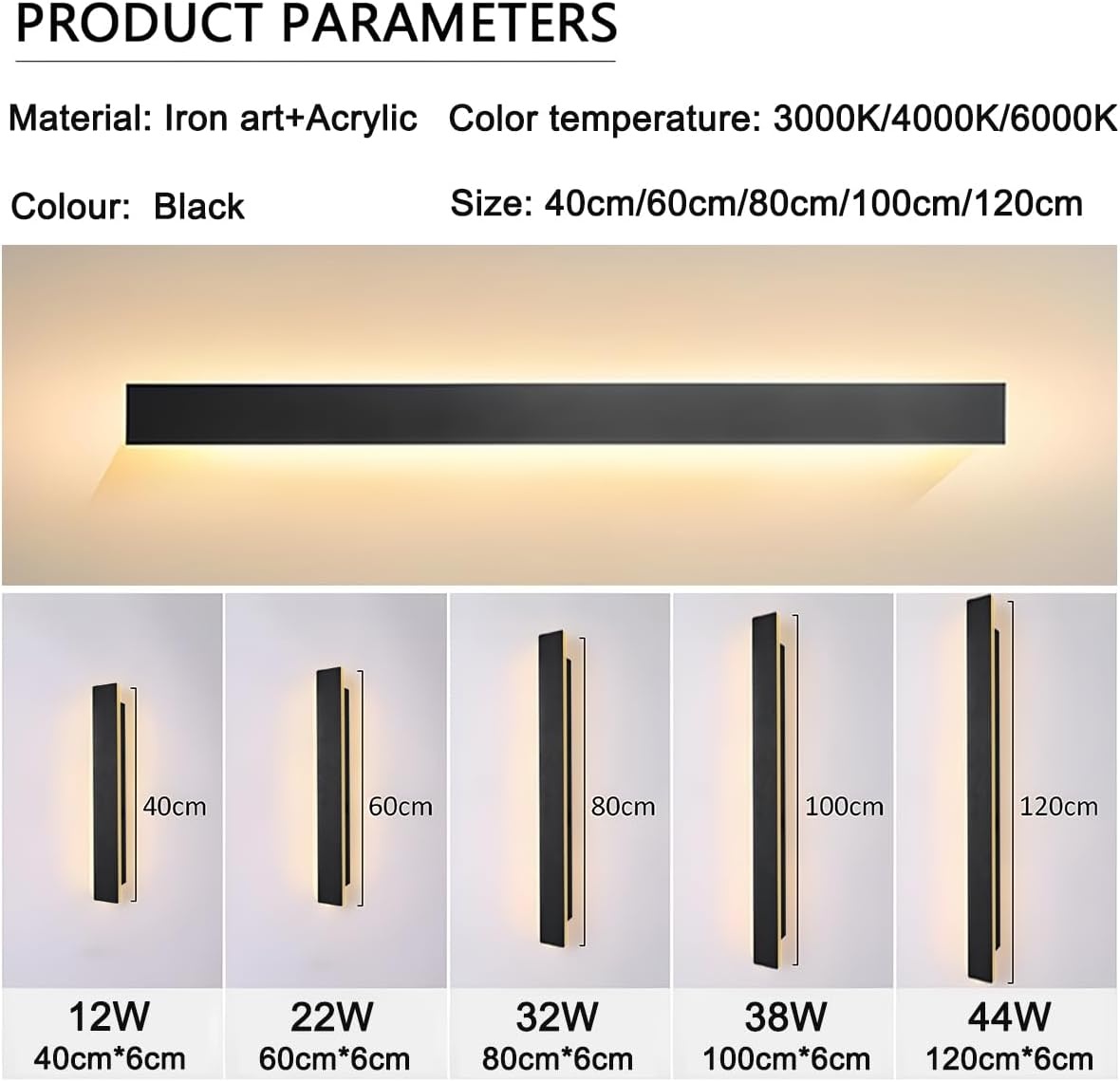 Dimbare LED Wandlamp Zwart 120cm - 44W - Incl. Afstandsbediening - 29% Korting