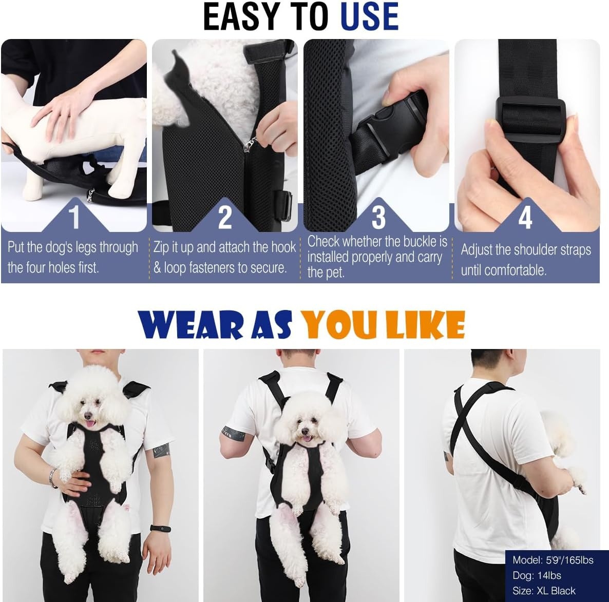 Pawaboo Pet Carrier Backpack, Adjustable Pet Front Cat Dog Carrier Backpack Travel Bag, Legs Out, Easy-Fit for Traveling Hiking Camping for Small Medium Dogs, Large Size, Blue Camouflage