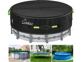 UIRWAY 12 ft rond zwembadafdekking, bovengronds zwembad winterhoes met zwembadaccessoires, 420D zeil, ideaal voor waterdicht en stofdicht