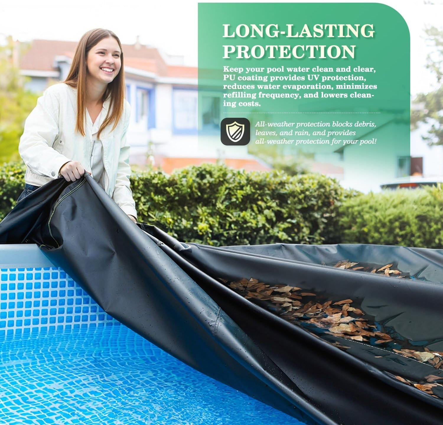 UIRWAY 12 ft rond zwembadafdekking, bovengronds zwembad winterhoes met zwembadaccessoires, 420D zeil, ideaal voor waterdicht en stofdicht