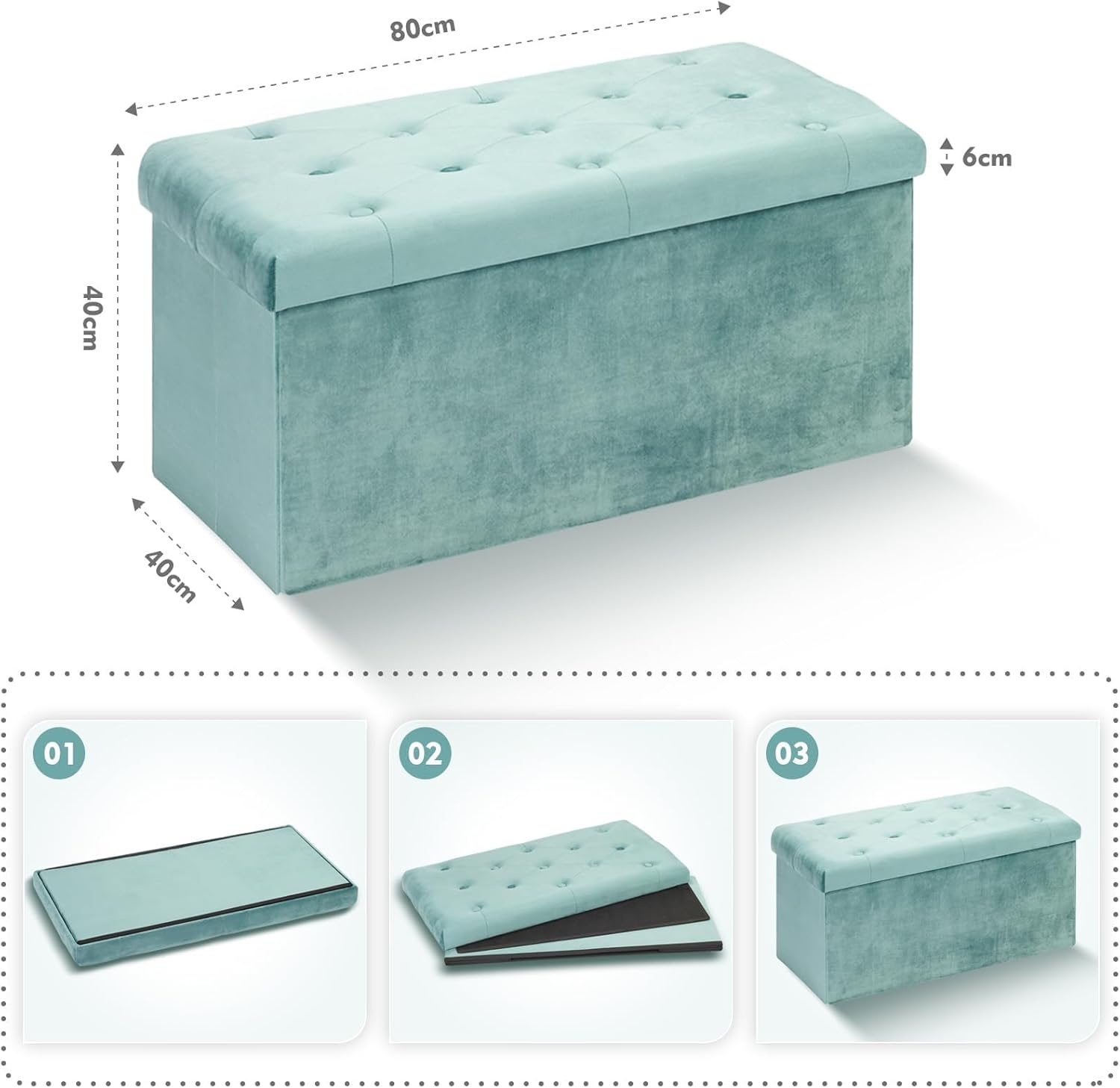 Bonlife bank fluwelen opbergdoos met deksel zitsteun met opbergruimte stoffen opbergruimte opklapbare voetenbank fluwelen stof, groen, 80 x 40 x 40 cm ...