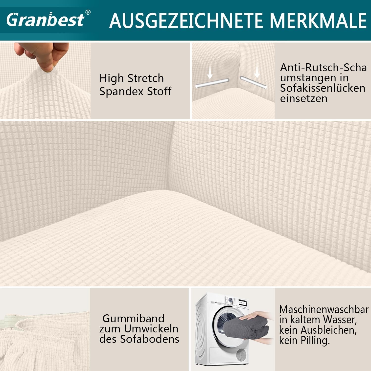 Granbest Hoogwaardige Stretch Sofabezug - 3-zits - Lichtbeige (27% Korting)