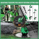Groen-G Accu-grastrimmer met accu, 24 V accu, bosmaaier met 2 2,0 Ah accu en oplader, 3-in-1 bosmaaier, accu 90 cm-120 cm, telescoop en 90° rotatie accutrimmer voor tuin snoeien, groen