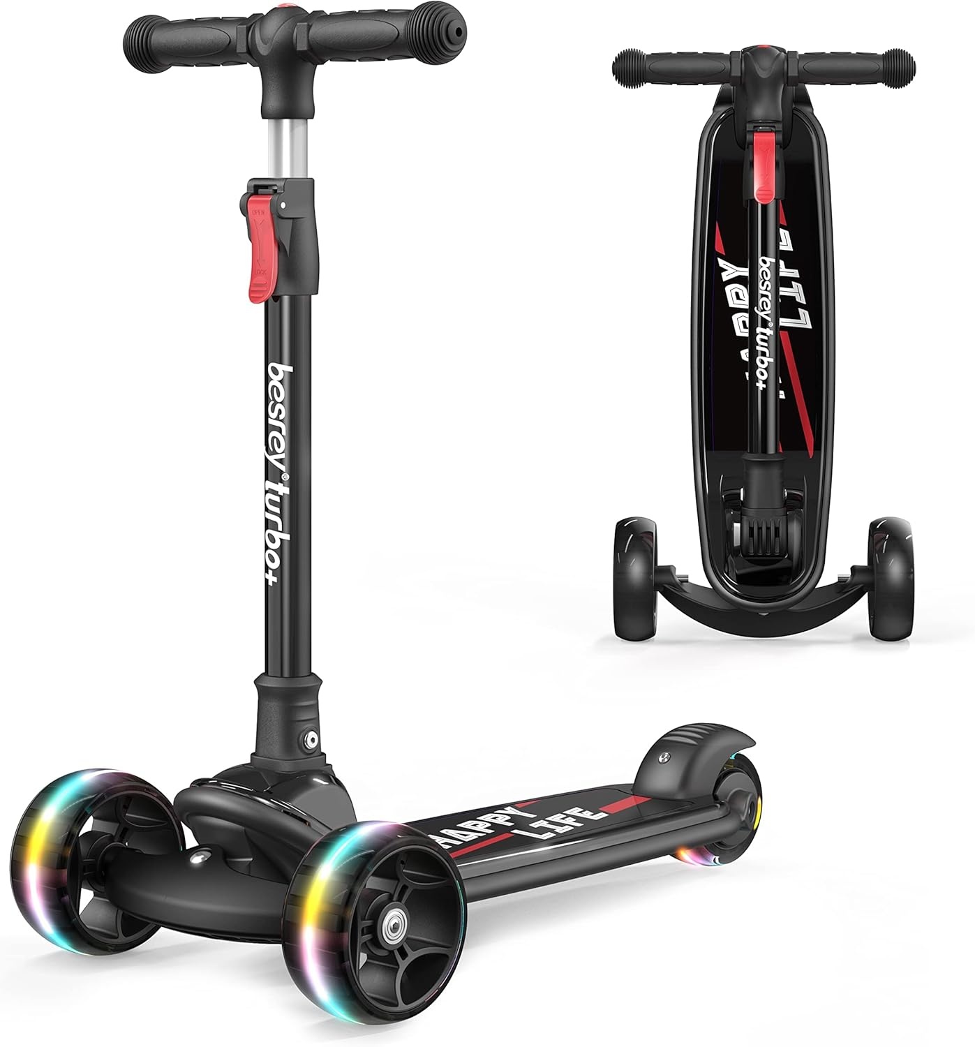 besrey Children's Roller, the Safe Tricycle with PU LED Luminous Wheels, Foldable, Height-Adjustable, Light Load up to 50 kg, for Little Boys and Girls