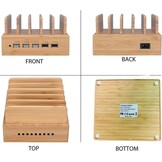 Yisen Houten bamboe oplaadstation voor meerdere apparaten, 5-poorts USB-oplaadstation voor iPhone, iPad, universele telefoons, tablets en andere USB-apparaten (met 5 USB-oplaadkabels)