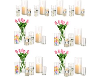 Glazen cilindervormige kaarshouder van Hurricane: Hewory 36 stuks glazen kaarshouders voor drijvende kaarsen voor bruiloft, centrale tafelstukken, transparante cilindervormige vaas voor kerst,