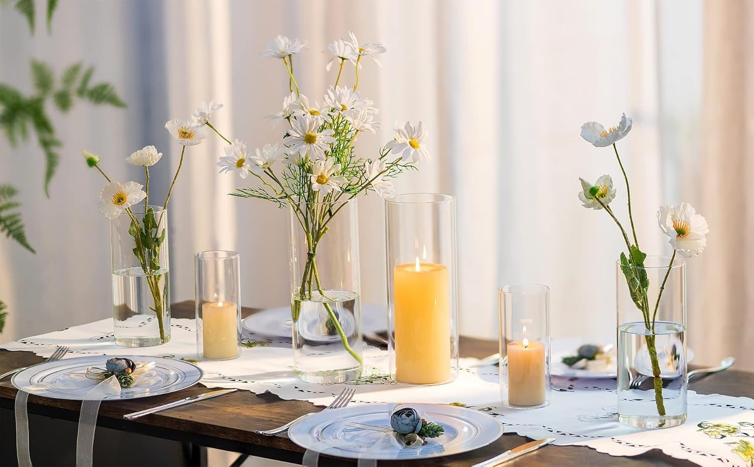 Glazen cilindervormige kaarshouder van Hurricane: Hewory 36 stuks glazen kaarshouders voor drijvende kaarsen voor bruiloft, centrale tafelstukken, transparante cilindervormige vaas voor kerst,