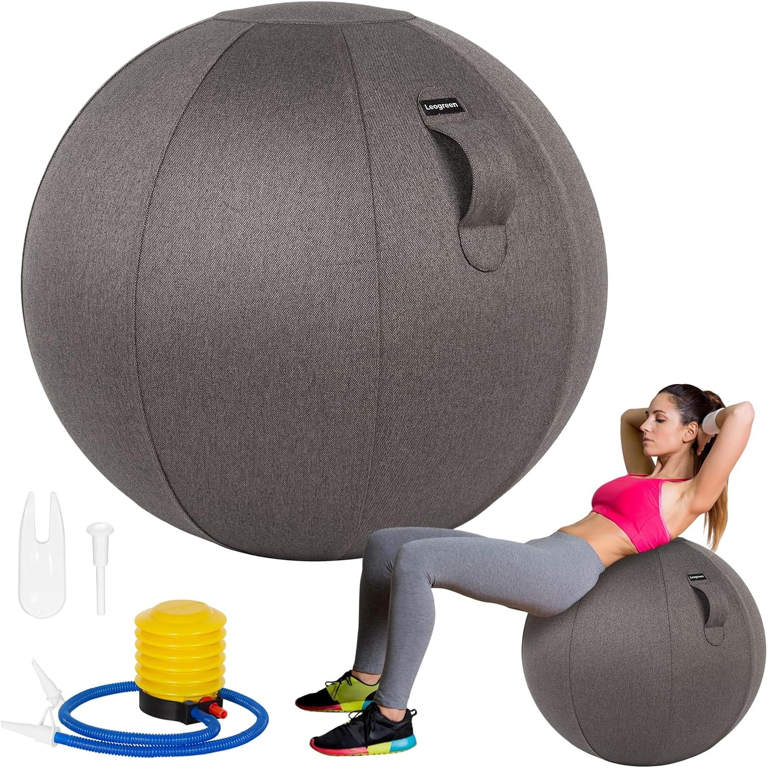 Leogreen Ergonomische ballonstoel voor kantoor, yoga, balstoel, maat 65 cm, zwangerschapsbal, balstoel met wasbare linnen hoes, antislip