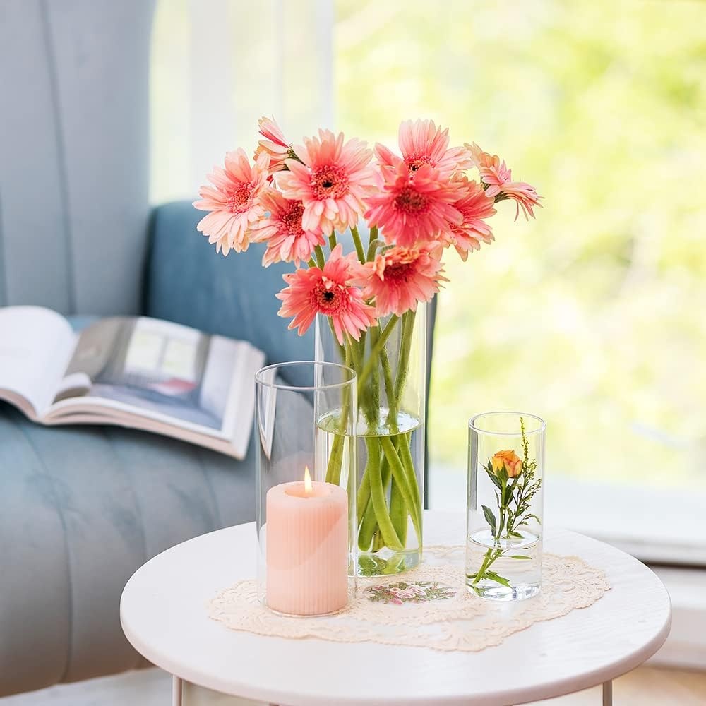 Glazen cilindervormige kaarshouder van Hurricane: Hewory 36 stuks glazen kaarshouders voor drijvende kaarsen voor bruiloft, centrale tafelstukken, transparante cilindervormige vaas voor kerst,