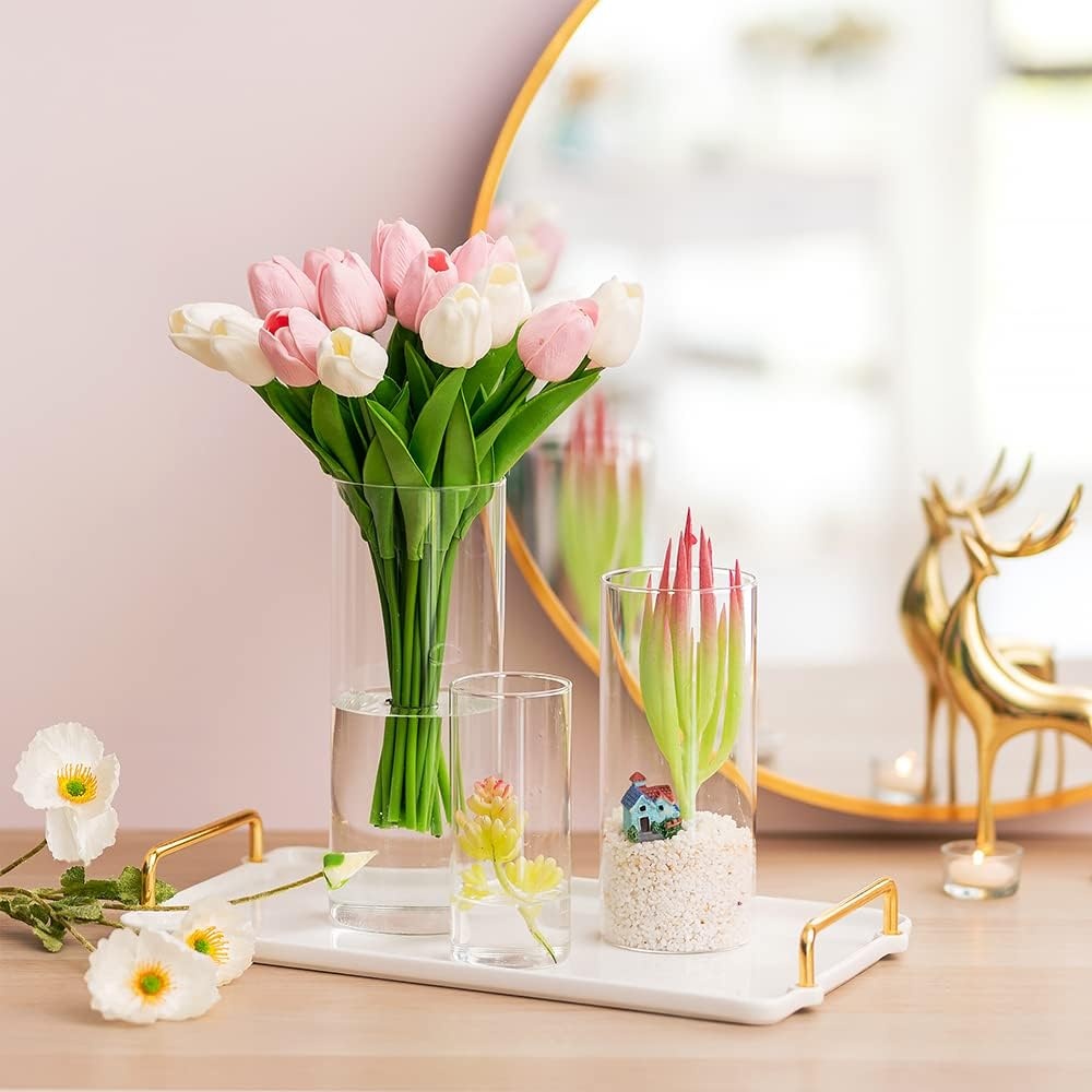 Glazen cilindervormige kaarshouder van Hurricane: Hewory 36 stuks glazen kaarshouders voor drijvende kaarsen voor bruiloft, centrale tafelstukken, transparante cilindervormige vaas voor kerst,