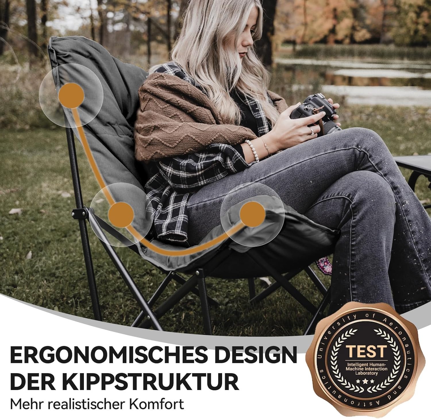 KingCamp Campingstoel, opvouwbaar, licht, campingstoel, hoge rugleuning, comfortabele bekleding, campingstoel, XXL met tas, relaxstoel voor camping, tuin, balkon, strand, outdoor, vlinder,