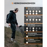 SUNPOW Metaaldetector, professionele set, IP68 waterdichte spoel, identificeert 9 soorten metalen, hoge nauwkeurigheid, 25 cm detectiediepte, 5 modi, sterke anti-interferentie, geschikt voor