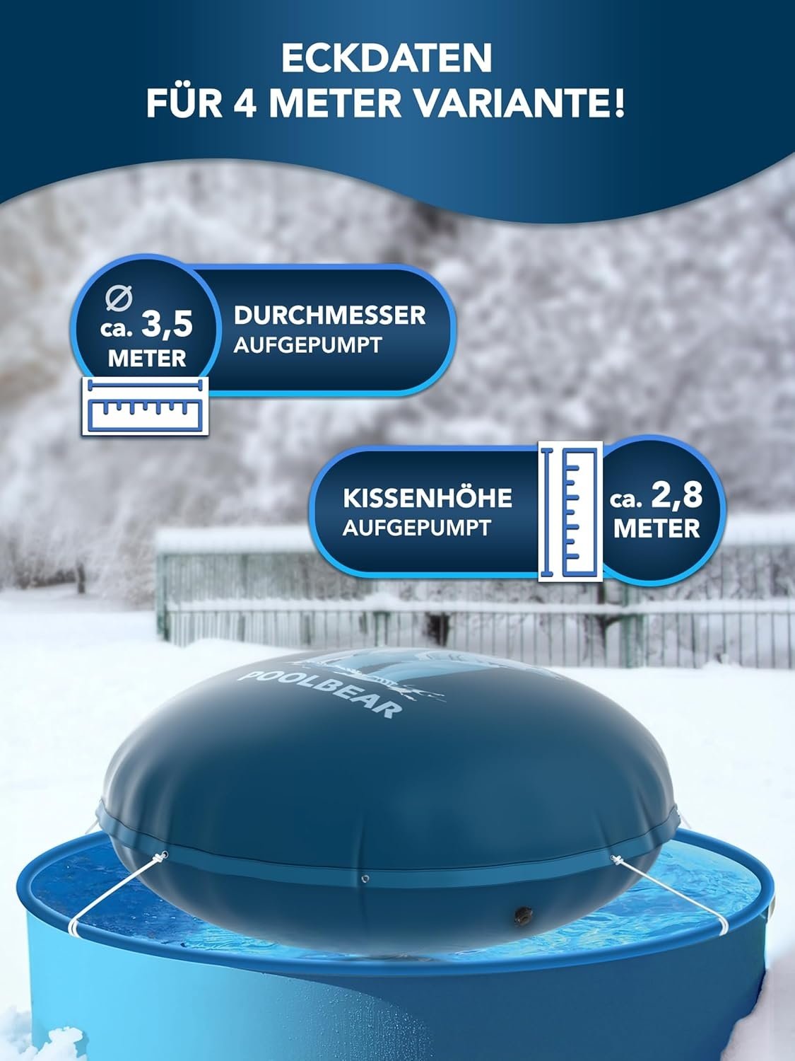 Poolkissen Winter 4m Winterkissen XXL I Pool-Luftkissen mit Doppelnaht inkl Reparaturset I Überwinterung-Frostschutz-Kissen Poolpolster