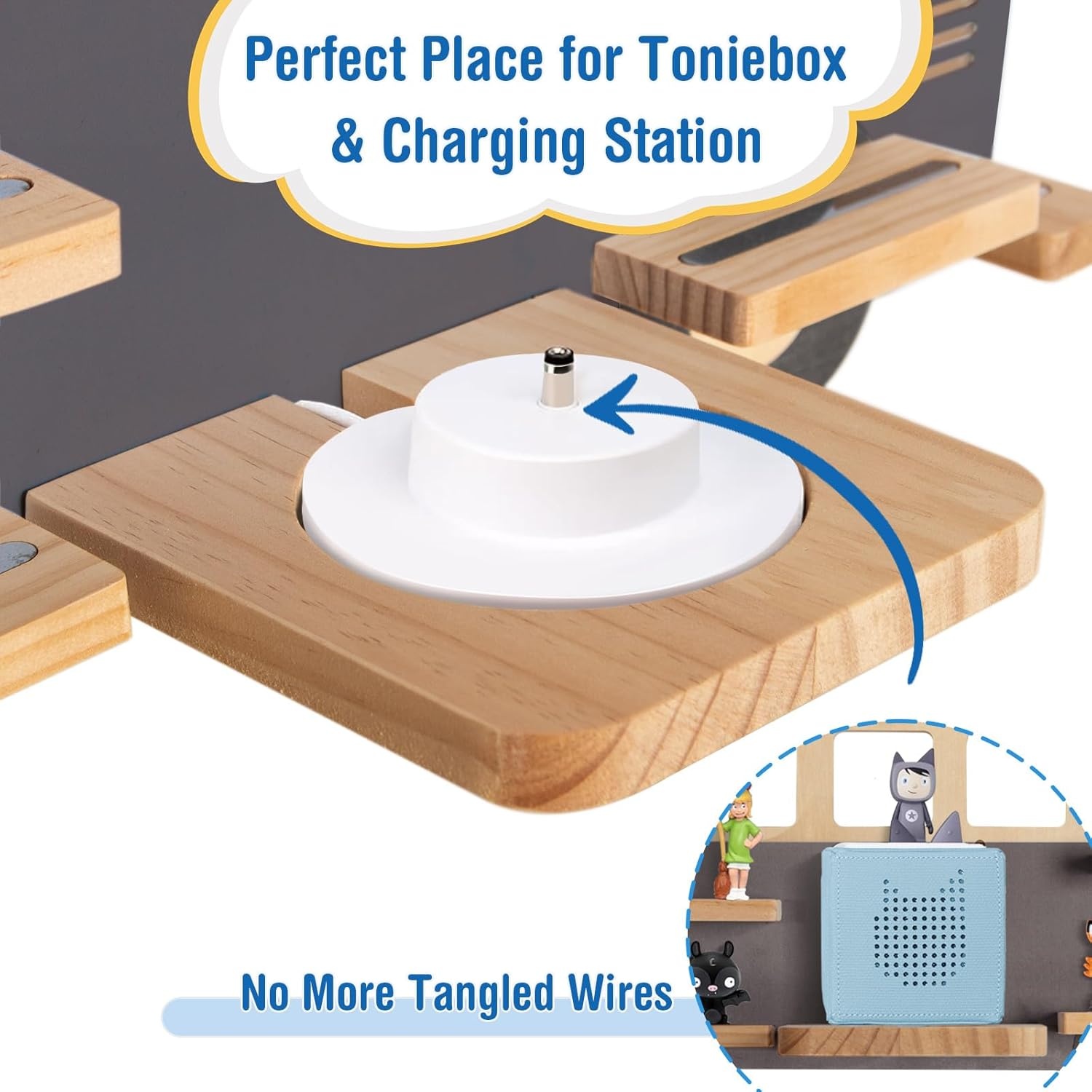 Todeco Magnetisch rek voor Tonie Box en Tonies, tot 20-25 Tonies, wandrek voor muziekdoos voor kinderen, bus, grijs