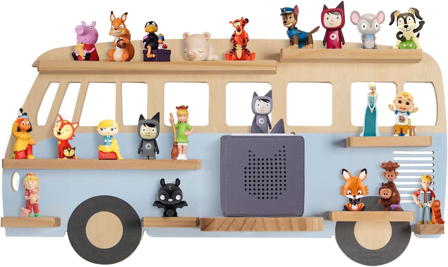 Todeco Magnetic rack for Tonie Box and Tonies - enough space for up to 20-25 Tonie figures for boys and girls, blue bus