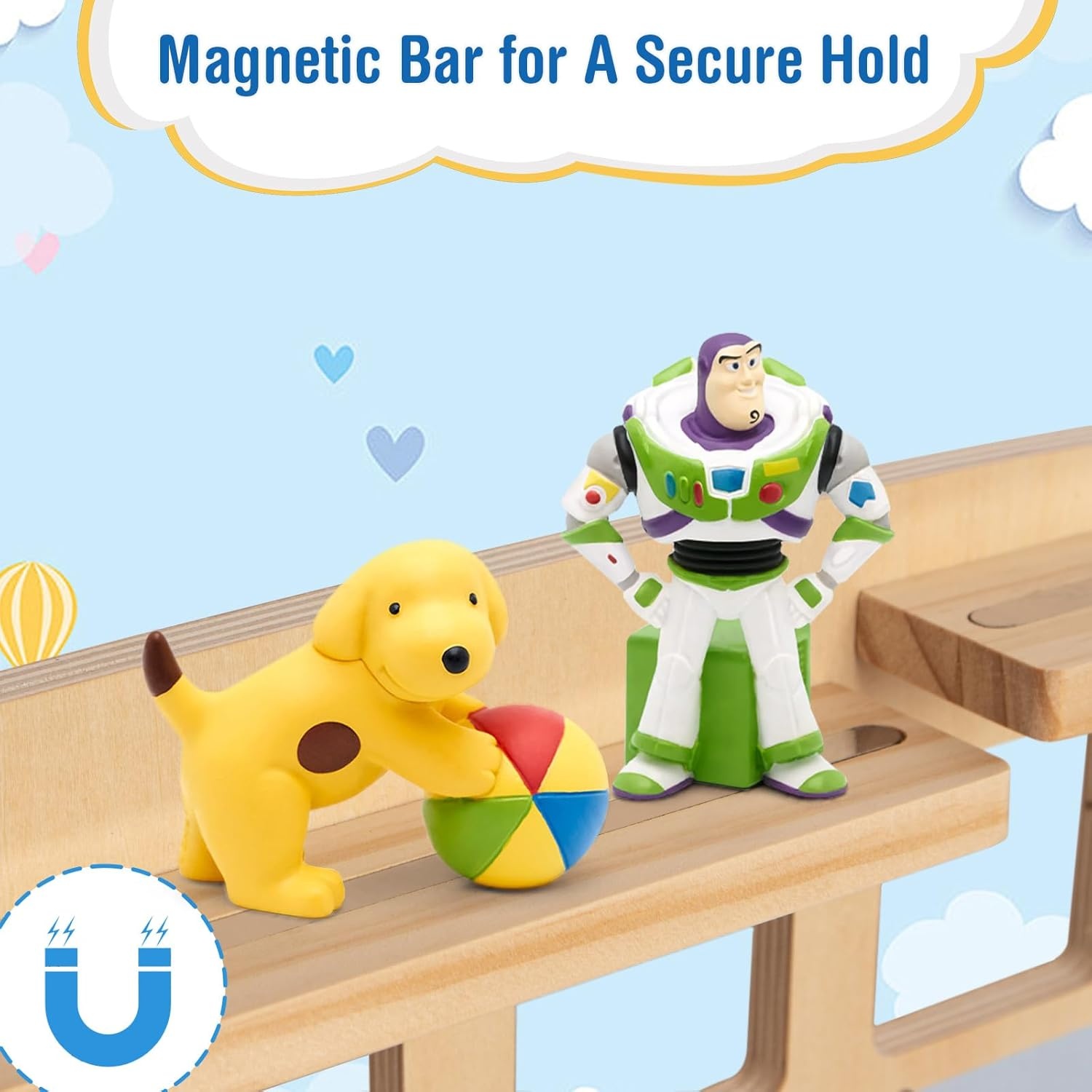 Todeco Magnetic rack for Tonie Box and Tonies - enough space for up to 20-25 Tonie figures for boys and girls, blue bus