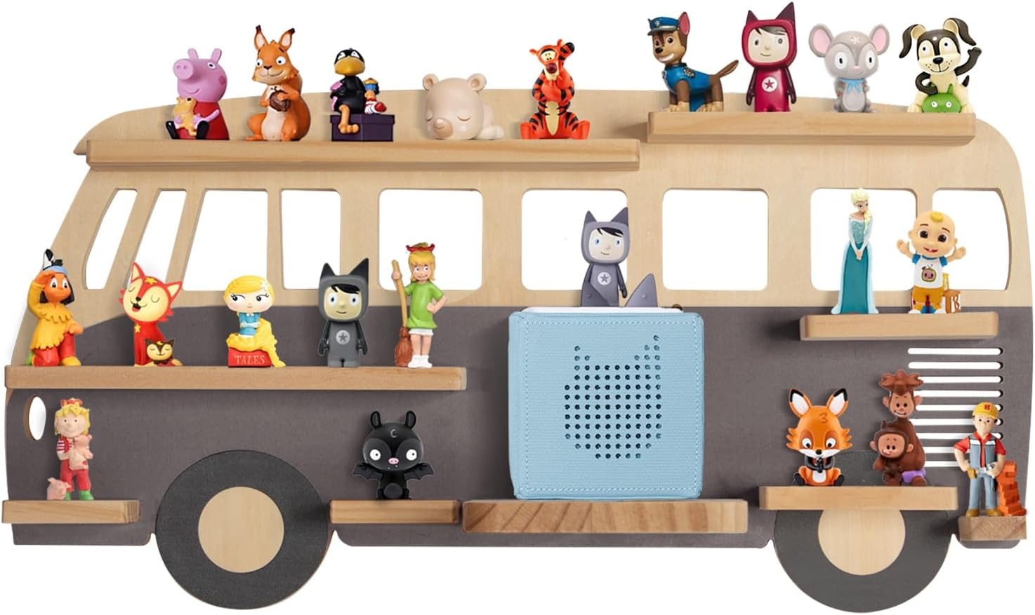 Todeco Magnetic rack for Tonie Box and Tonies - enough space for up to 20-25 Tonie figures for boys and girls, blue bus