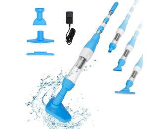 Zwembadzuiger met Accu, 3-in-1 Zwembadreiniger Draadloze, Zwembadstofzuiger met Topische Stang, Handstofzuiger voor Kleine Zwembaden, Spa's, Bubbelbaden, 90-Minuten Looptijd, Blauw
