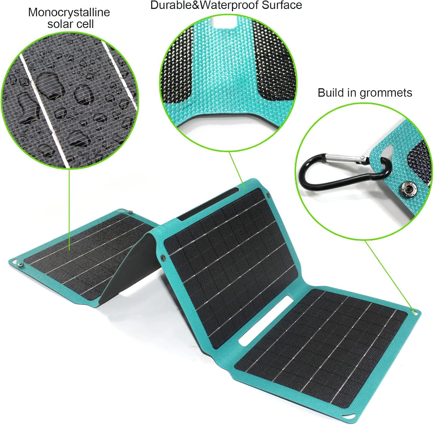 36W Foldable Solar Panel Charger Monocrystalline ETFE Solar Panel, Portable Solar Charger with -Type-C, DC, USB, 3 Outputs for Camping or Hiking, Camera, 12V Battery, Phone, Laptop