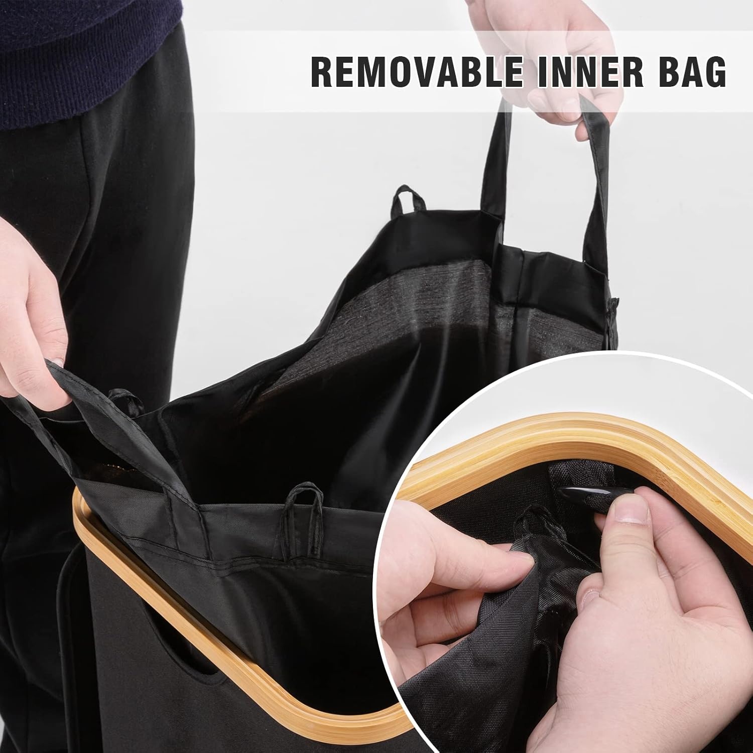 YOUDENOVA Wasmand Bamboe Zwart (85L) - 20% Korting!