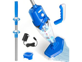 Nieuwe zwembadstofzuiger met sterkere zuigkracht, oplaadbare zwembadreiniger, 2,3 liter filter, handstofzuiger voor zwembaden, spa's, whirlpool (blauw)