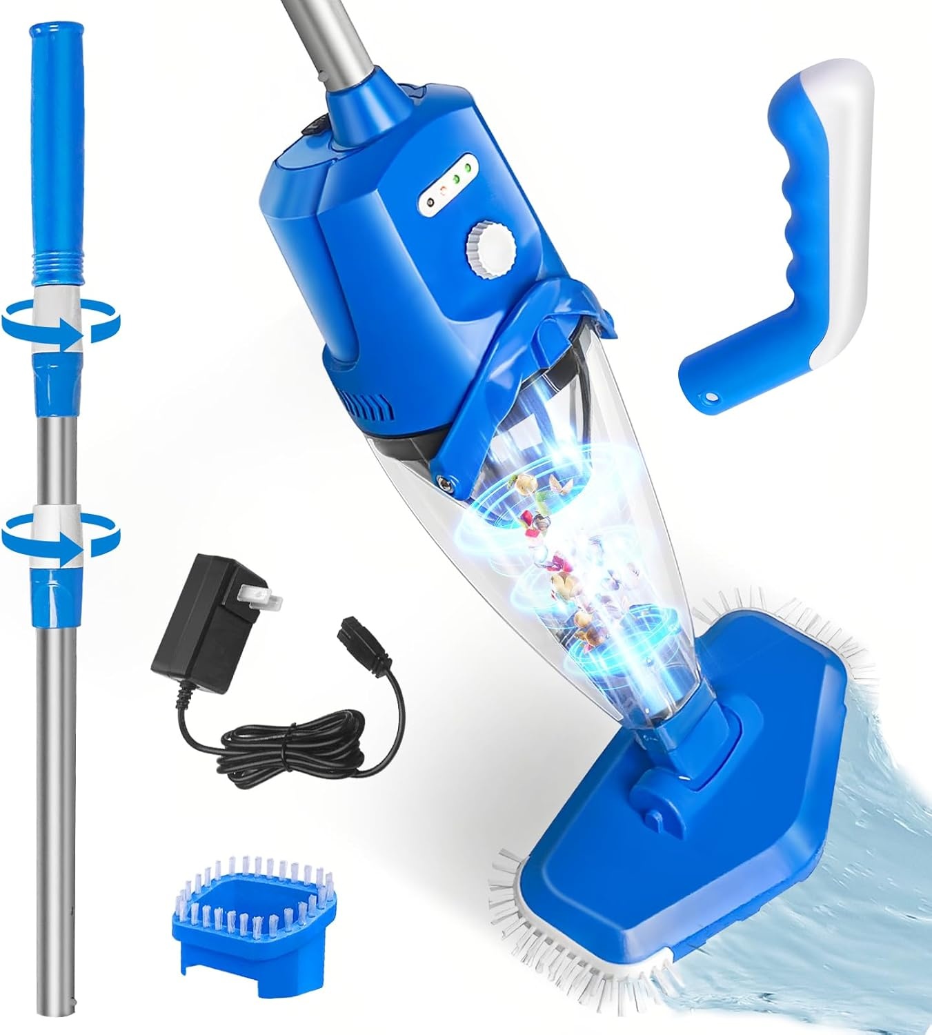 Nieuwe zwembadstofzuiger met sterkere zuigkracht, oplaadbare zwembadreiniger, 2,3 liter filter, handstofzuiger voor zwembaden, spa's, whirlpool (blauw)