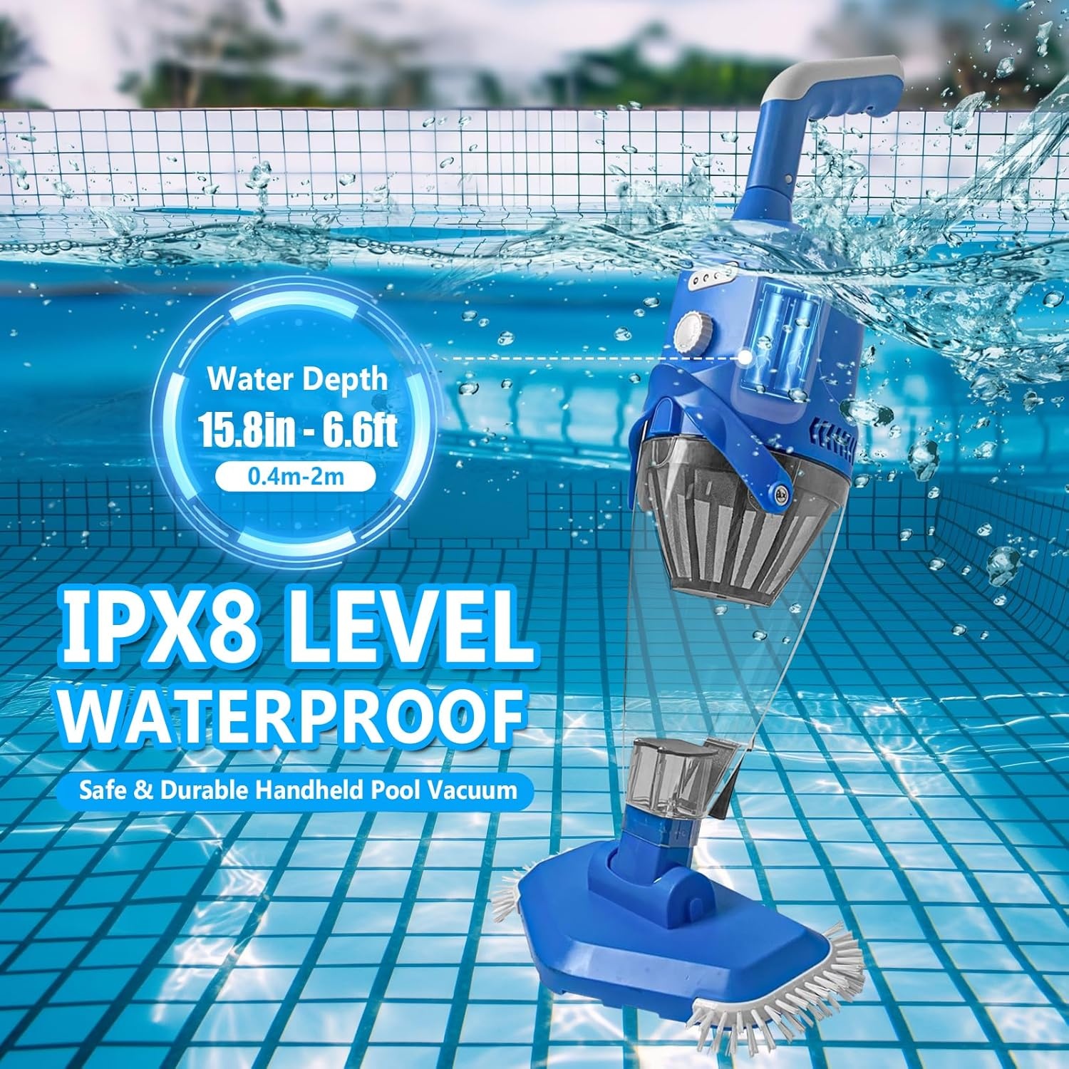 Nieuwe zwembadstofzuiger met sterkere zuigkracht, oplaadbare zwembadreiniger, 2,3 liter filter, handstofzuiger voor zwembaden, spa's, whirlpool (blauw)