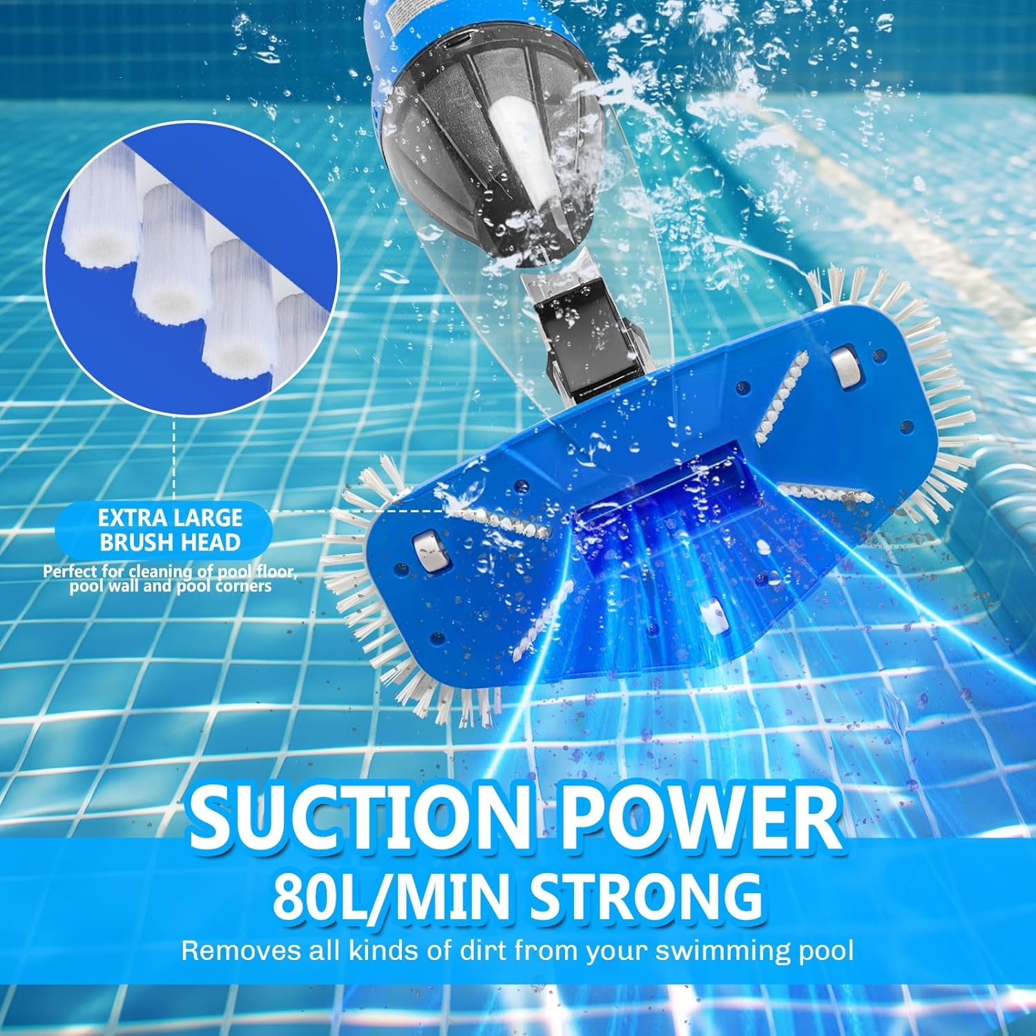 Nieuwe zwembadstofzuiger met sterkere zuigkracht, oplaadbare zwembadreiniger, 2,3 liter filter, handstofzuiger voor zwembaden, spa's, whirlpool (blauw)
