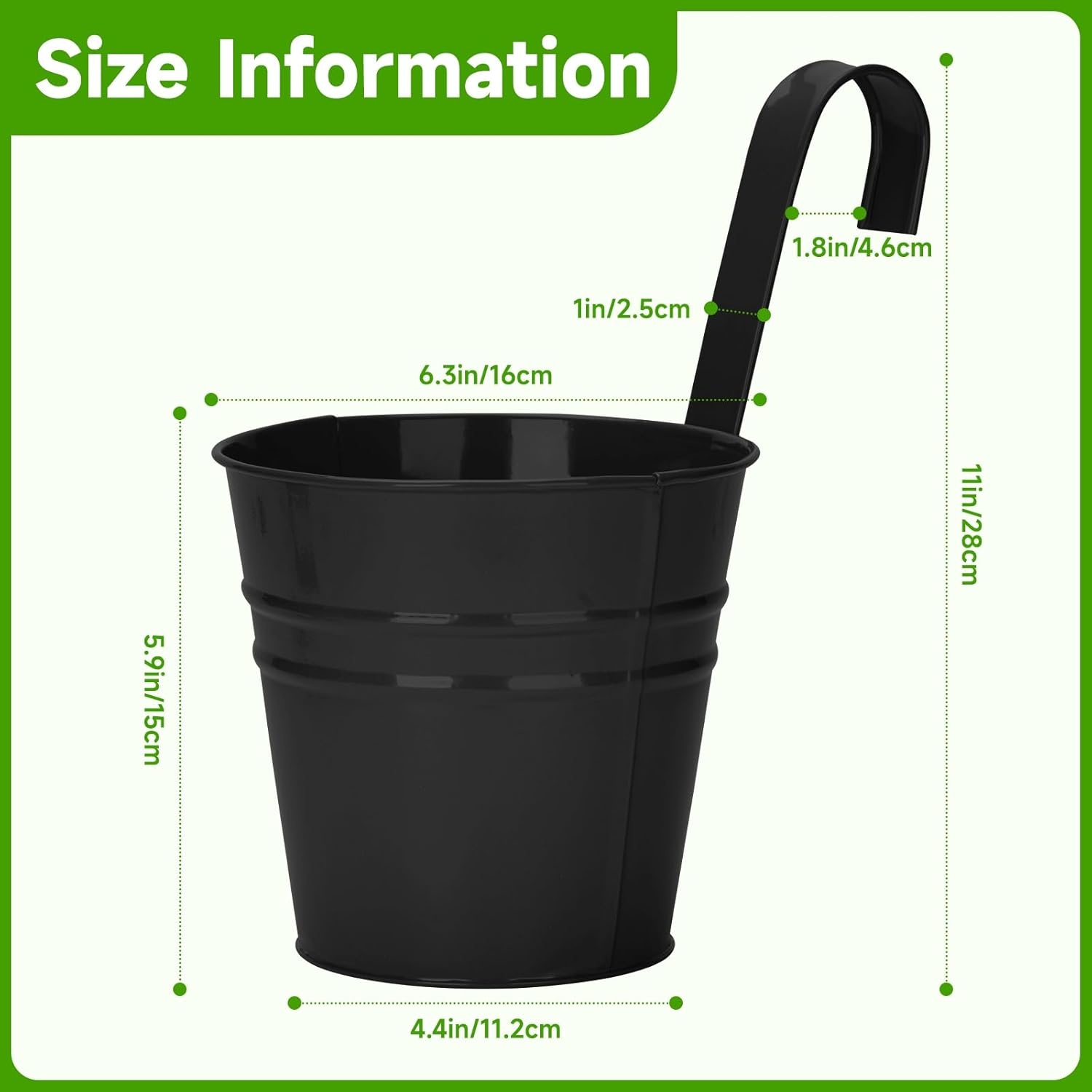 KINGLAKE 10 pièces Pots de Fleurs en métal à Suspendre 16cm, Pot Fleur Suspendre Metal pour intérieur extérieur Balcon clôture - avec Crochet Amovibles-Noir