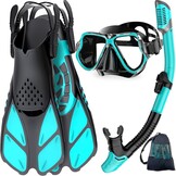 Zenoplige Snorkelset volwassenen met flippers, snorkelmasker met verstelbare zwemvinnen, snorkelpakketten snorkelmasker en flippers set met draagtas voor beginners en snorkelaars
