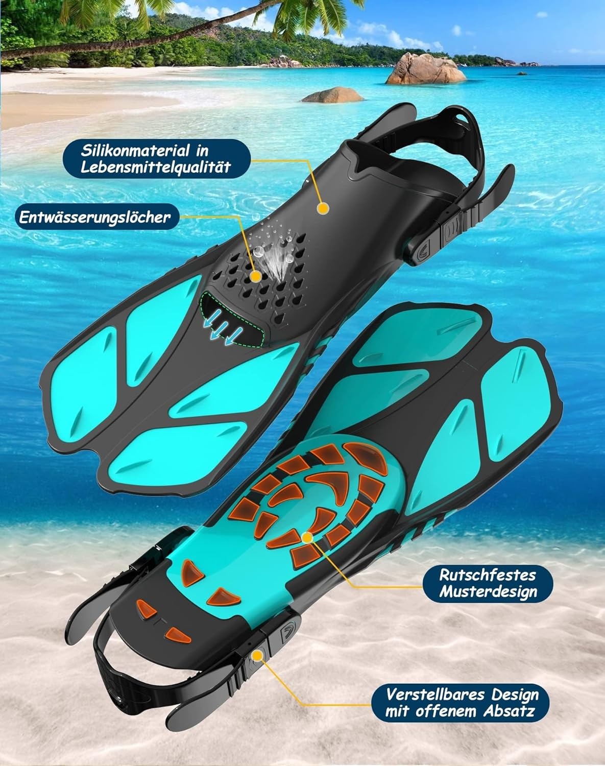 Zenoplige Snorkelset volwassenen met flippers, snorkelmasker met verstelbare zwemvinnen, snorkelpakketten snorkelmasker en flippers set met draagtas voor beginners en snorkelaars