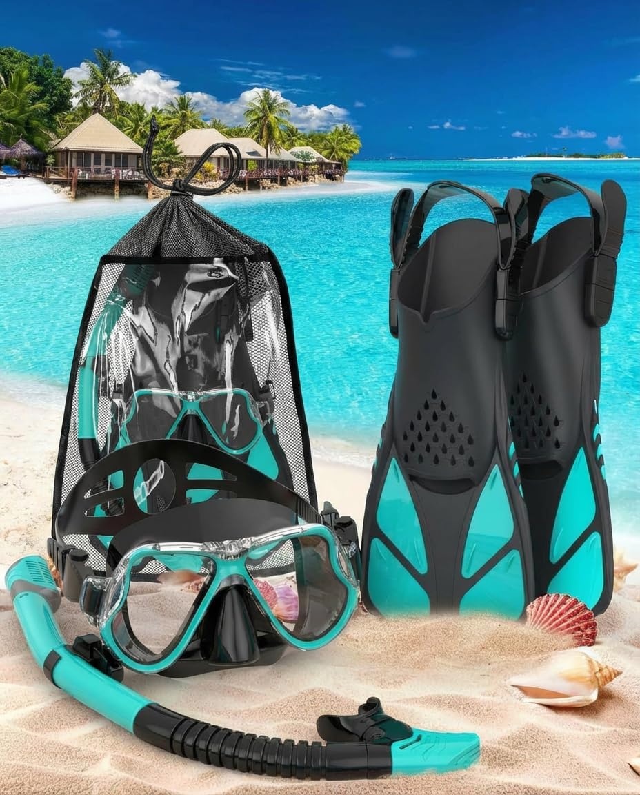 Zenoplige Snorkelset volwassenen met flippers, snorkelmasker met verstelbare zwemvinnen, snorkelpakketten snorkelmasker en flippers set met draagtas voor beginners en snorkelaars