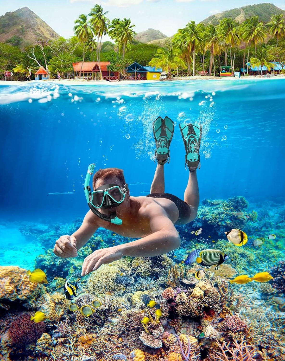 Zenoplige Snorkelset volwassenen met flippers, snorkelmasker met verstelbare zwemvinnen, snorkelpakketten snorkelmasker en flippers set met draagtas voor beginners en snorkelaars