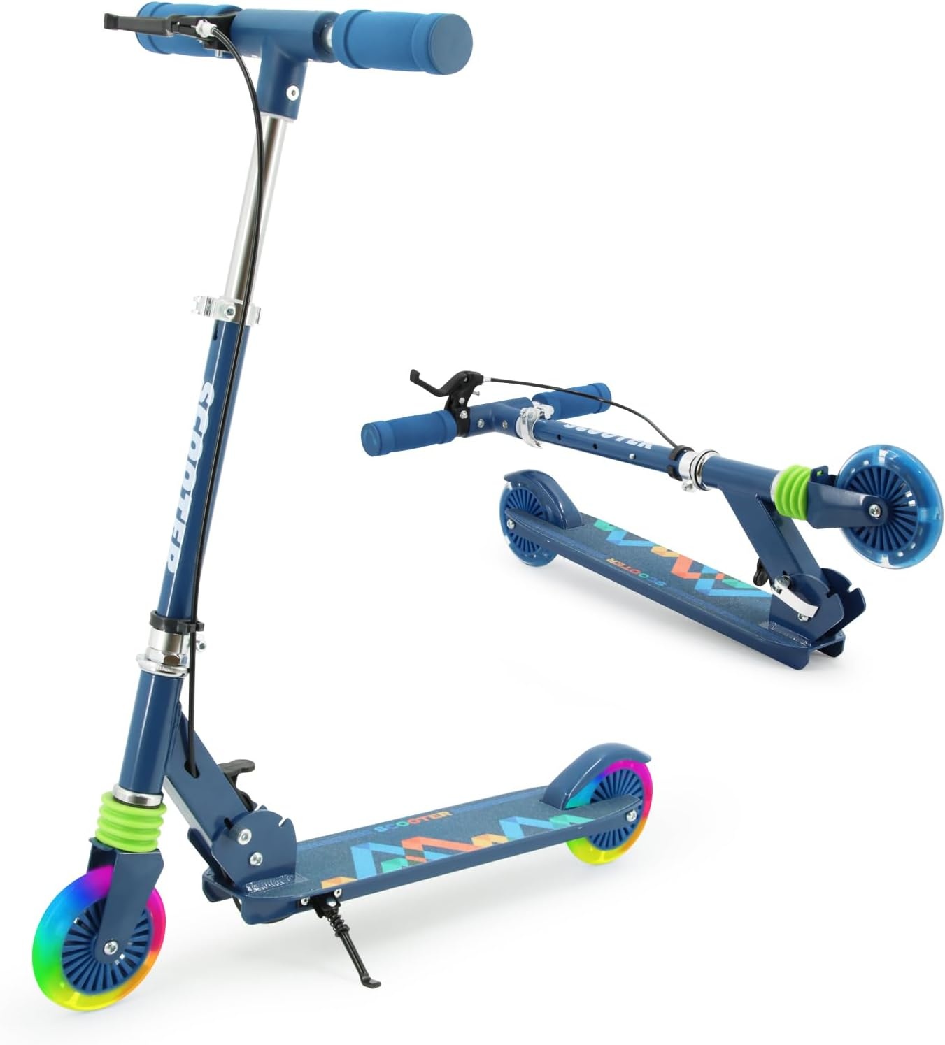 TENBOOM Kinderstep voor kinderen vanaf 3 jaar, 2 wielen, inklapbaar, 3 in hoogte verstelbare kinderstep, led-wielen, kinderstep voor meisjes en jongens