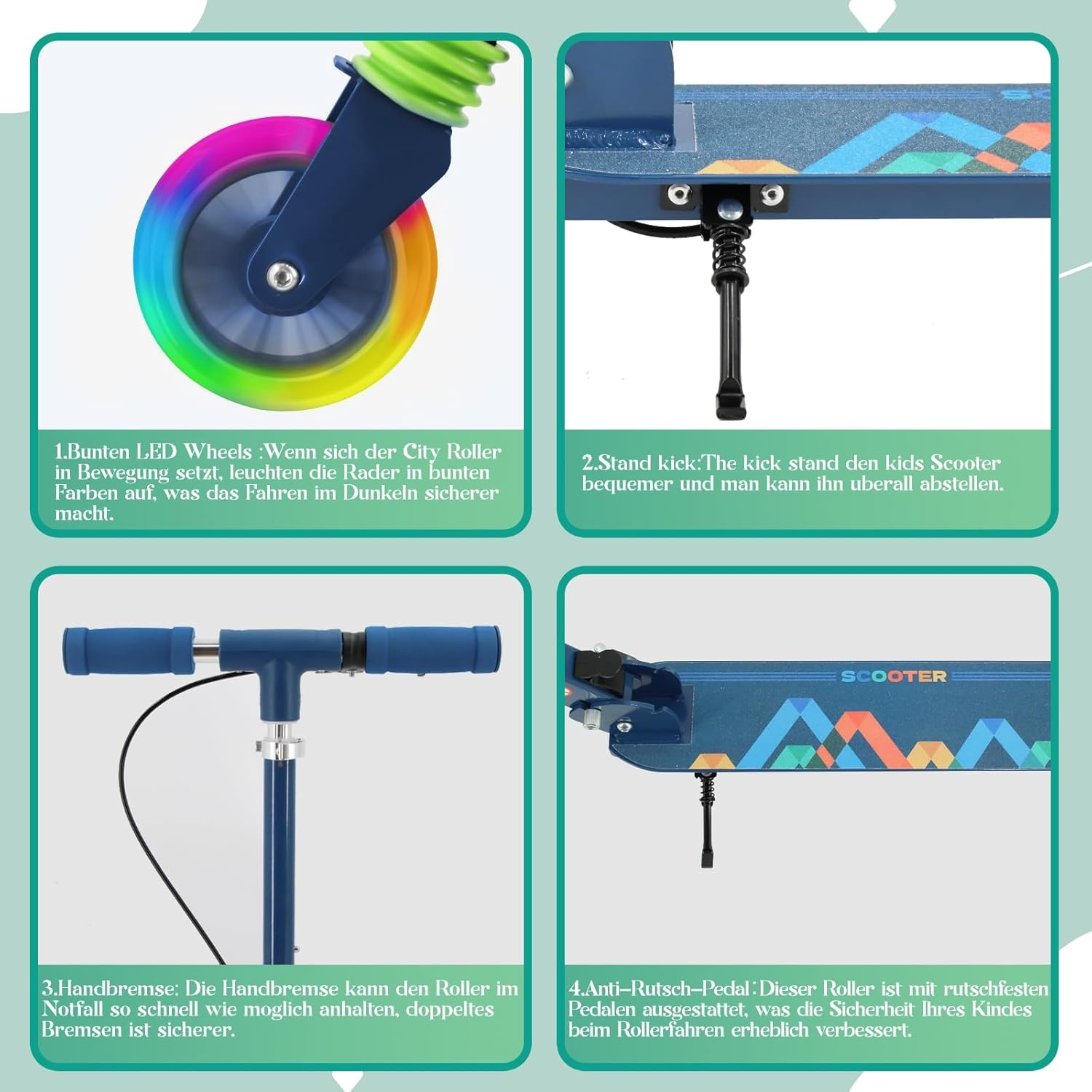 TENBOOM Kinderstep voor kinderen vanaf 3 jaar, 2 wielen, inklapbaar, 3 in hoogte verstelbare kinderstep, led-wielen, kinderstep voor meisjes en jongens