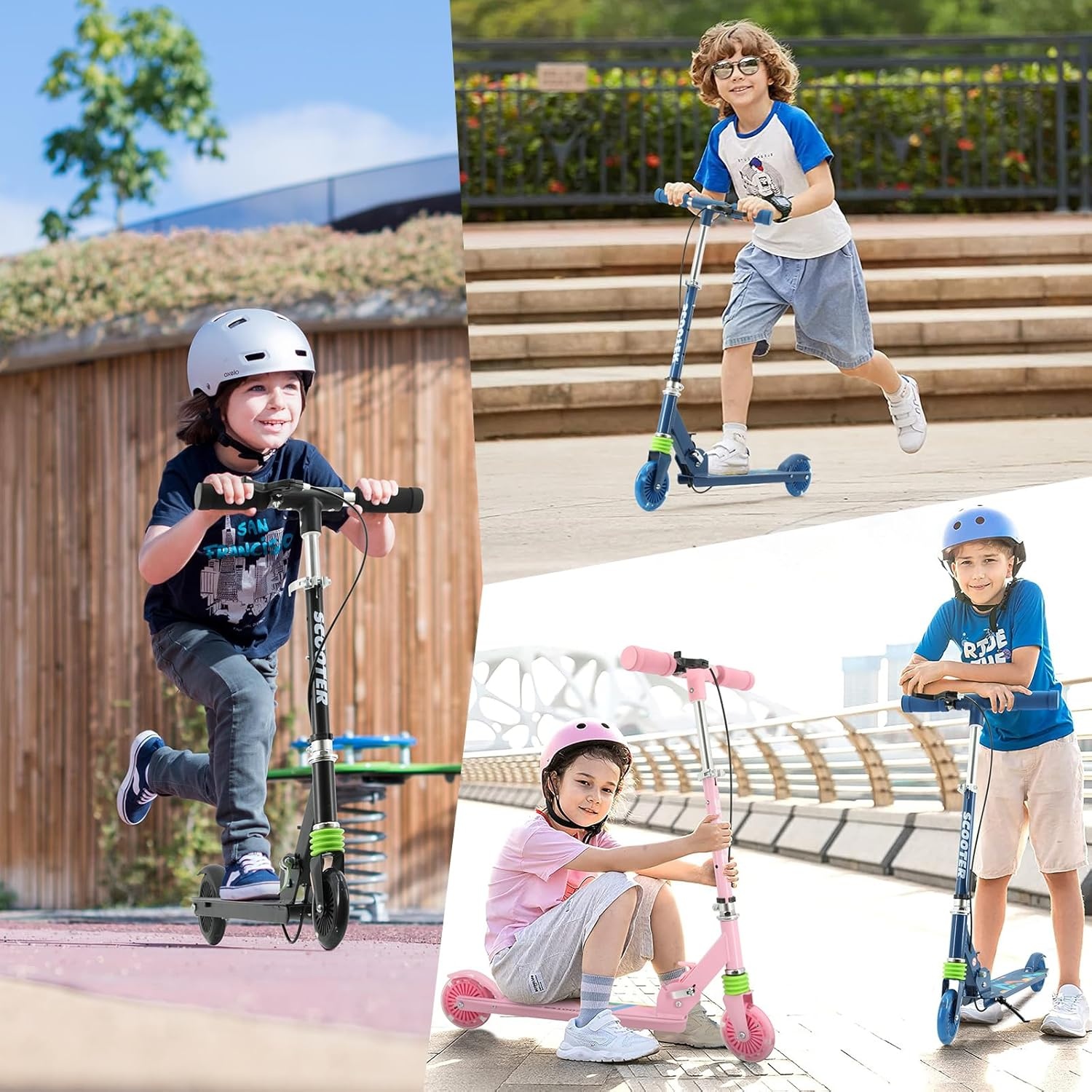 TENBOOM Kinderstep voor kinderen vanaf 3 jaar, 2 wielen, inklapbaar, 3 in hoogte verstelbare kinderstep, led-wielen, kinderstep voor meisjes en jongens