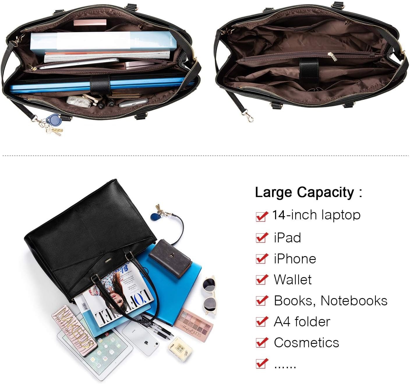 LOVEVOOK Women's Laptop Bag, Handbag, Work Bag, Teacher Bag, Large Waterproof Bag, Shoulder Bag, Briefcase, Business School