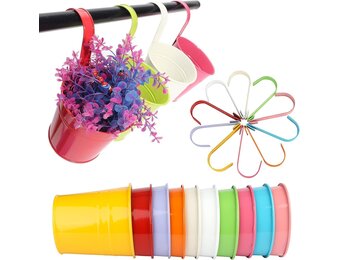 KINGLAKE 10 stuks opknoping bloempotten, ijzeren planten potten emmer plantenbak met drainage gat perfect voor tuin thuis Décor 10 stuks