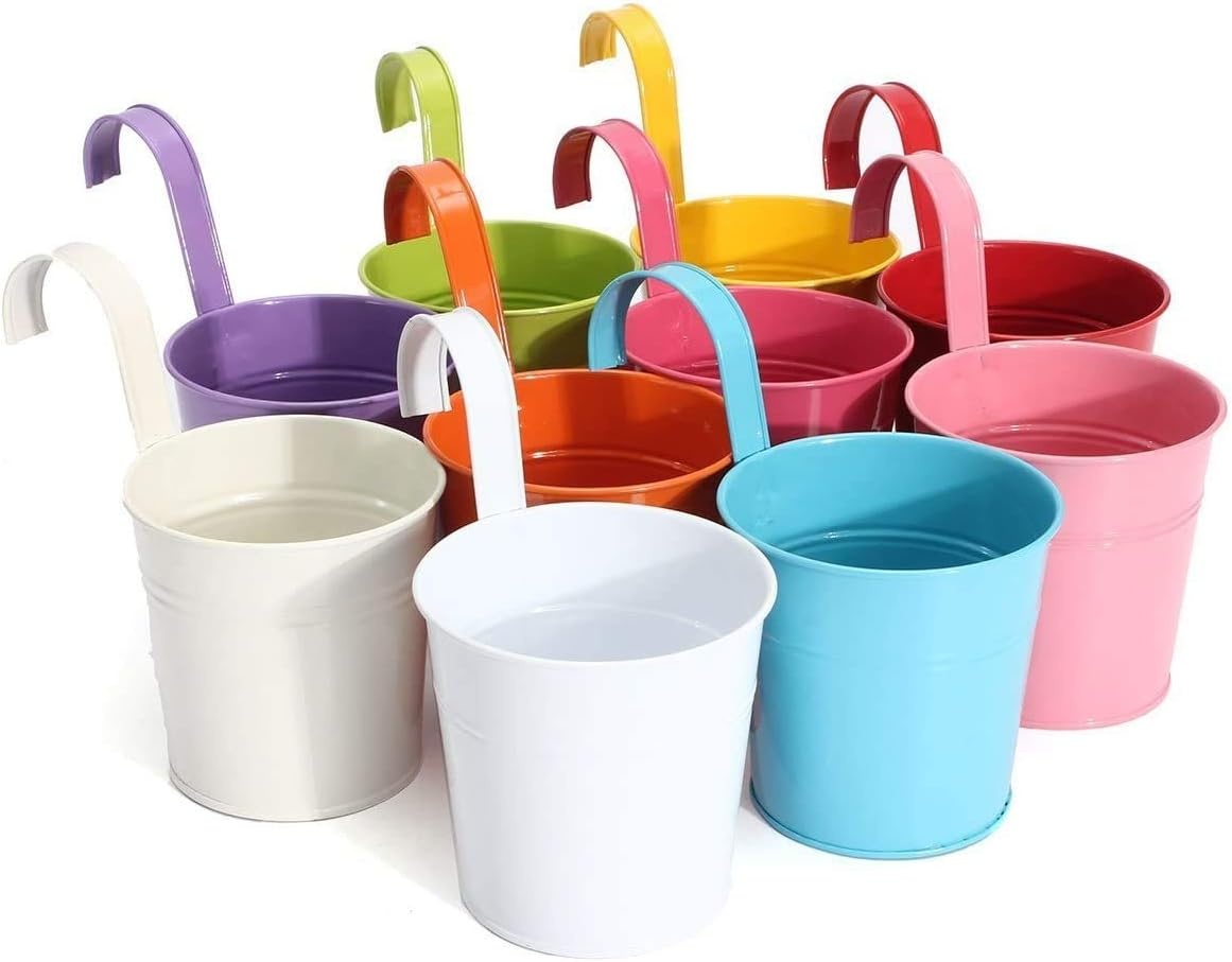 KINGLAKE 10 stuks opknoping bloempotten, ijzeren planten potten emmer plantenbak met drainage gat perfect voor tuin thuis Décor 10 stuks