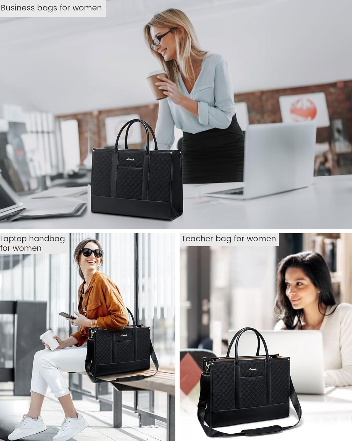 LOVEVOOK Laptoptas Dames, Waterdichte Werktas Handtas Grote Schooltas Shopper Zakelijke Tas Aktetas Lerarentas, Leren Tote Bag Notebooktas voor Kantoor Universiteit