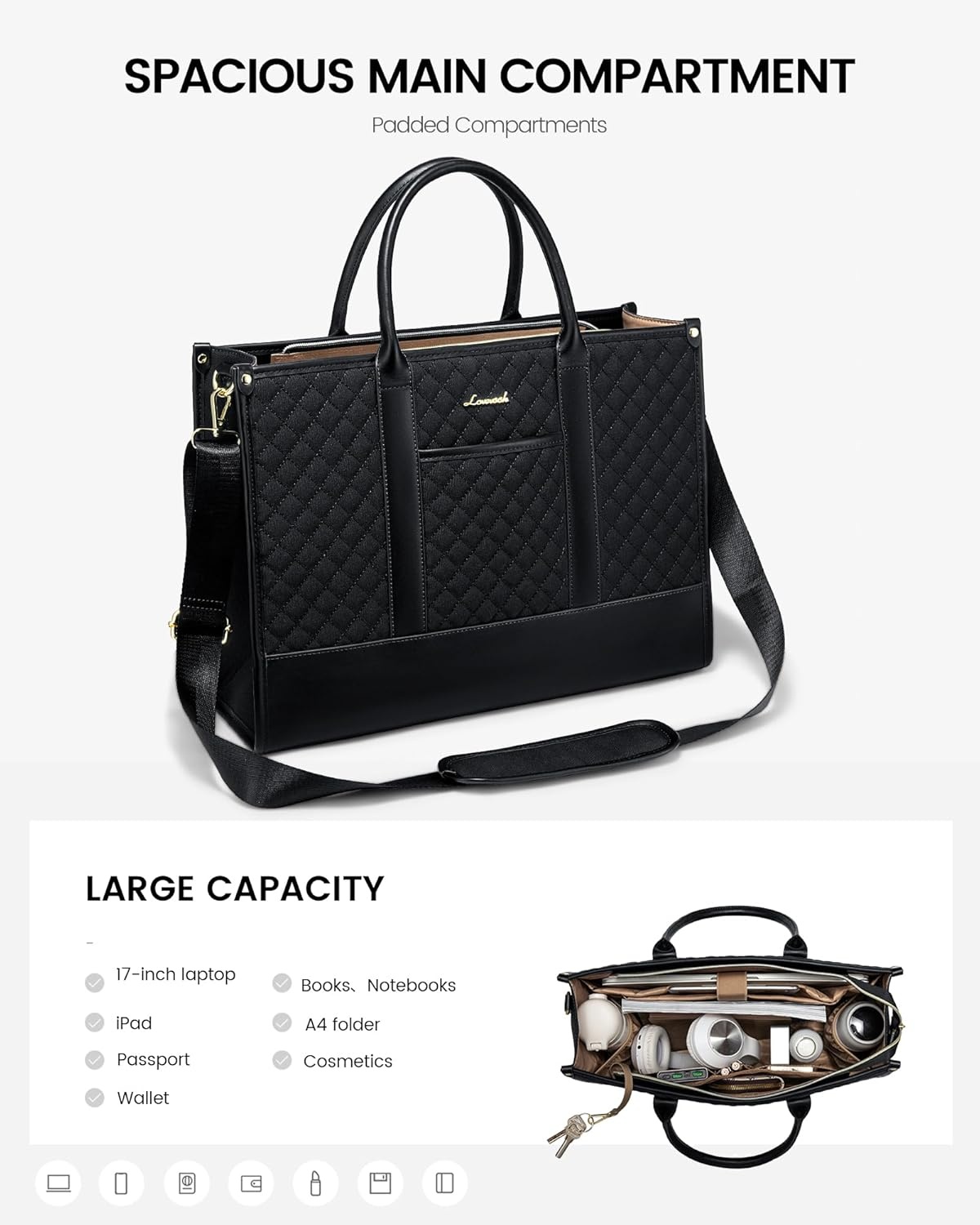 LOVEVOOK Laptoptas Dames, Waterdichte Werktas Handtas Grote Schooltas Shopper Zakelijke Tas Aktetas Lerarentas, Leren Tote Bag Notebooktas voor Kantoor Universiteit